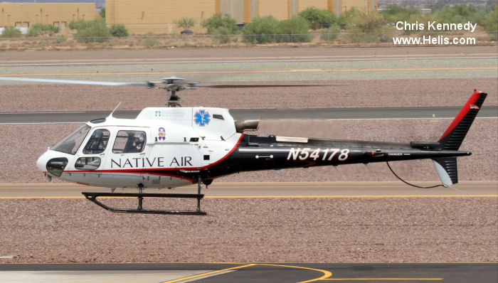 Helicopter Eurocopter AS350B3 Ecureuil Serial 4178 Register N54178 used by State of Arizona Air Methods Omniflight. Built 2006. Aircraft history