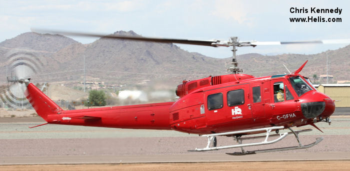 Helicopter Bell 205A-1 Serial 30086 Register N386HQ C-GFHA VH-NHA PK-HCG VR-BGU G-BGLU EP-HBK VR-BEO used by HeliQwest ,Eagle Copters ,Tasman Helicopters ,Custom Helicopters ,Frontier Helicopters ,Bristow Masayu Helicopters BMH ,Bristow Bermuda ,Bristow ,Bristow Helicopters Iran. Built 1971. Aircraft history and location