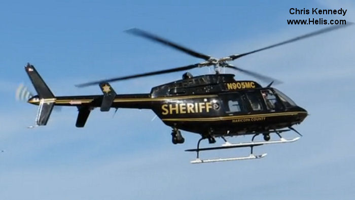 Helicopter Bell 407 Serial 53214 Register N905MC used by MCSO (Maricopa County Sheriffs Office). Built 1997. Aircraft history and location