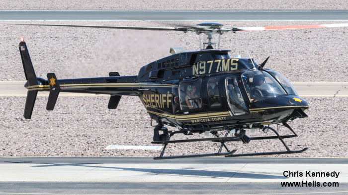 Helicopter Bell 407GX Serial 54519 Register N977MS N516QR used by MCSO (Maricopa County Sheriffs Office) ,Bell Helicopter. Built 2014. Aircraft history and location