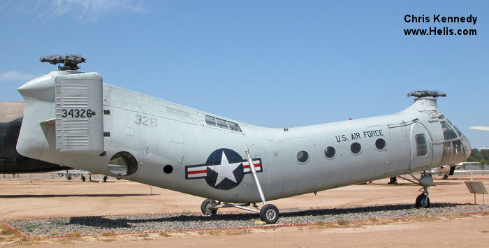 Helicopter Piasecki H-21B Serial B-76 Register N6792 53-4326 used by US Air Force USAF. Built 1955. Aircraft history and location