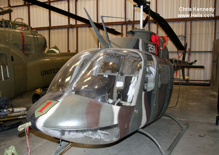 Helicopter Bell OH-58A Kiowa Serial 40809 Register N58WR N9113T 70-15258 used by US Army Aviation Army. Built 1971. Aircraft history and location