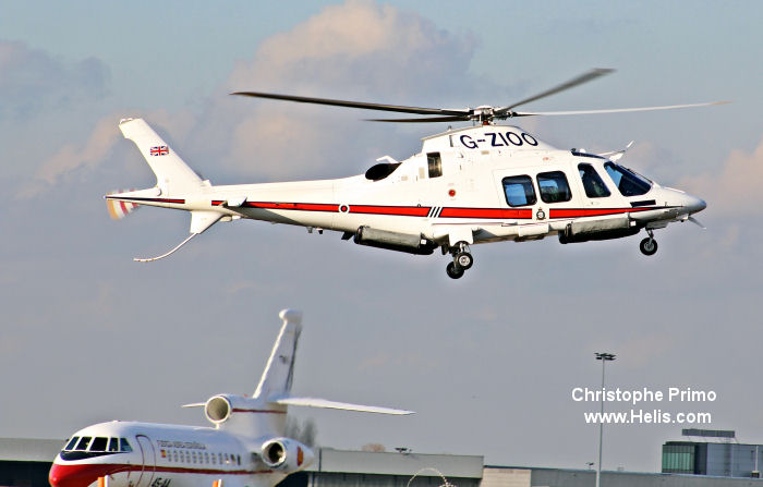 Helicopter AgustaWestland AW109SP GrandNew Serial 22347 Register GZ100 G-ZIOO I-PTFP used by Royal Air Force RAF ,Sloane Helicopters ,AgustaWestland Italy. Built 2015. Aircraft history and location