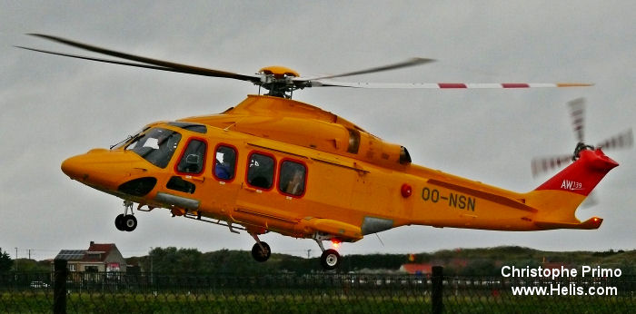 Helicopter AgustaWestland AW139 Serial 31700 Register G-NHVN OO-NSN used by NHV Helicopters Ltd NHV UK ,NHV NHV Norwich. Built 2015. Aircraft history and location