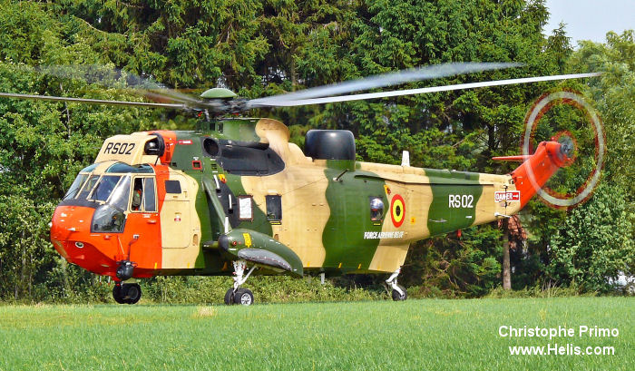 Helicopter Westland Sea King Mk.48 Serial wa 832 Register RS02 G-BDNI used by Force Aérienne Belge (Belgian Air Force) ,Westland. Built 1976. Aircraft history and location