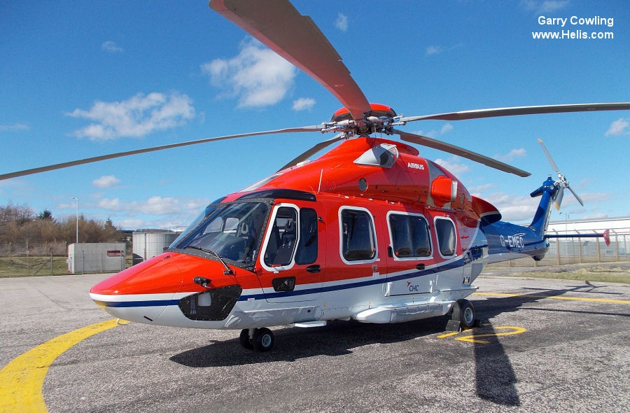 Helicopter Airbus H175 Serial 5031 Register G-EMEC used by CHC Scotia. Built 2018. Aircraft history and location