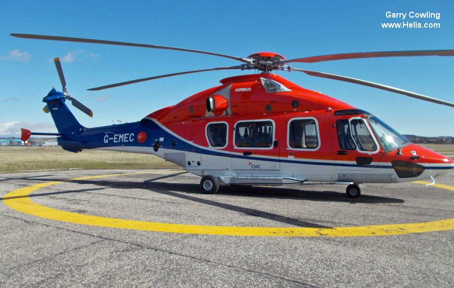 Helicopter Airbus H175 Serial 5031 Register G-EMEC used by CHC Scotia. Built 2018. Aircraft history and location