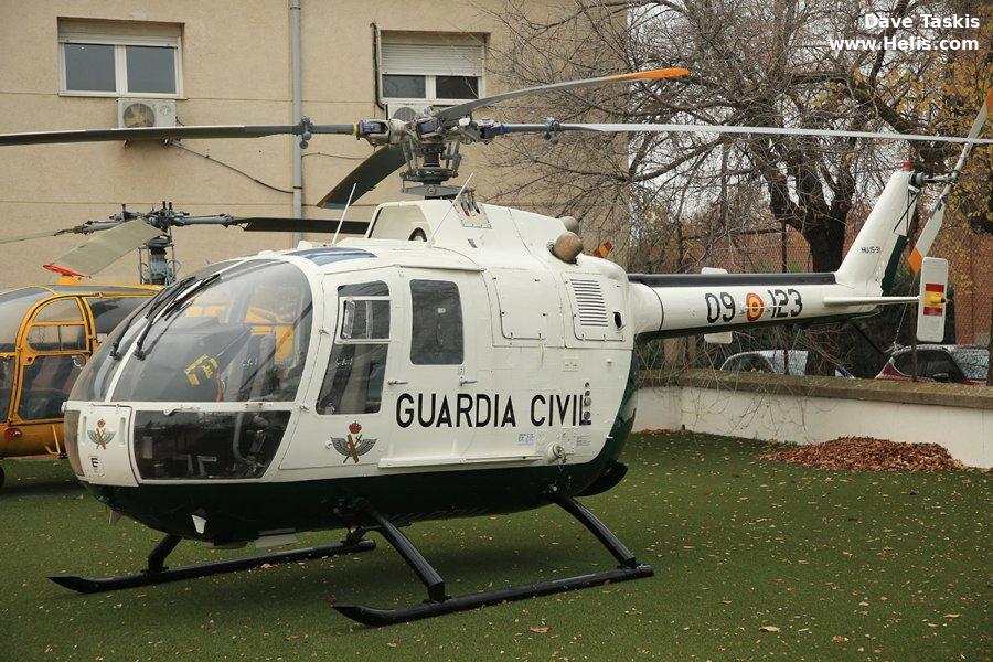 Helicopter MBB Bo105CB-2 Serial S-473 Register HU.15-31 EC-062 HR.15-32 used by Guardia Civil (Spanish Civil Guard (Military Police)) ,Fuerzas Aeromóviles del Ejército de Tierra FAMET (Spanish Army Aviation) Converted to Bo105CB-4. Aircraft history and location