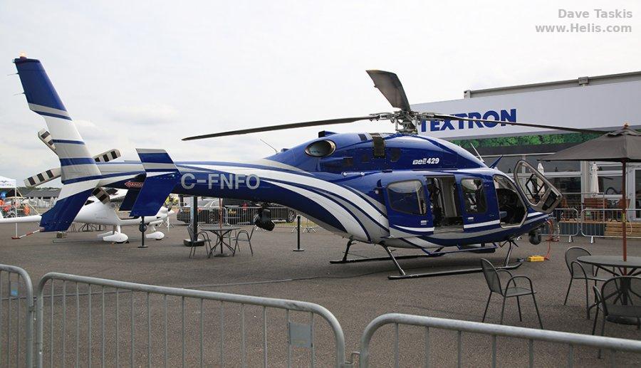 Helicopter Bell 429 Serial 57224 Register C-FNFO OK-BHX C-FCVK used by Bell Helicopter Canada ,Bell Helicopter Europe. Built 2014. Aircraft history and location