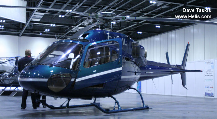 Helicopter Eurocopter AS355N Ecureuil 2 Serial 5627 Register N448JM G-XOIL G-LOUN used by McAlpine Helicopters. Built 1997. Aircraft history and location
