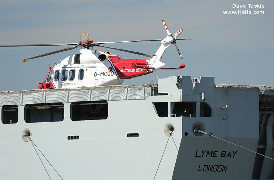 Helicopter AgustaWestland AW189 Serial 92002 Register G-MCGO used by HM Coastguard (Her Majesty’s Coastguard) ,Bristow ,AgustaWestland UK. Built 2014. Aircraft history and location