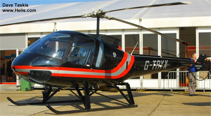 Helicopter Enstrom 480B Serial 5083 Register G-TRYX used by DSA Delta System Air ,Eastern Atlantic Helicopters. Built 2005. Aircraft history and location