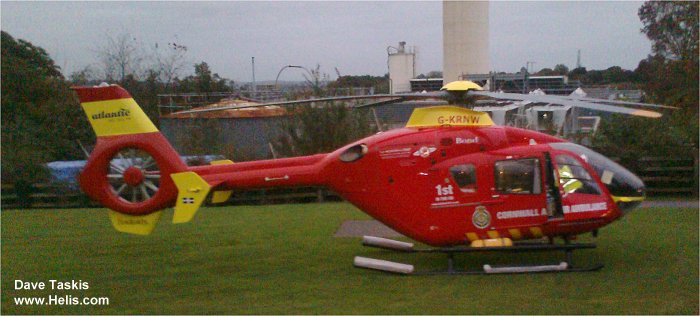 Helicopter Eurocopter EC135T1 Serial 0175 Register 9H-SEB G-NHEM G-KRNW used by National Ambulance Service Ireland ,VGH Gozo Air Ambulance (Malta Air Ambulance) ,Babcock International Babcock Babcock Mission Critical Services Onshore ,UK Air Ambulances AANI (Air Ambulance Northern Ireland) ,Cornwall Amb (Cornwall Air Ambulance) ,HIOWAA (Hampshire and Isle of Wight Air Ambulance) ,Bond Aviation Group. Built 2001. Aircraft history and location