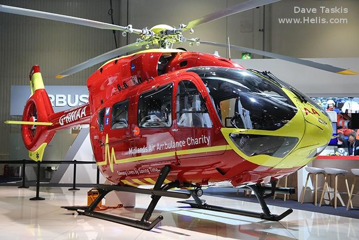 Helicopter Airbus H145 / EC145T2 Serial 20166 Register G-RMAA used by UK Air Ambulances MAAC (Midlands Air Ambulance) ,Babcock International Babcock ,Airbus Helicopters UK. Built 2017. Aircraft history and location