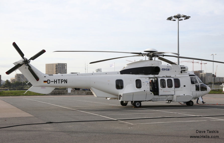 Helicopter Airbus H225 Serial 2916 Register D-HTPN used by United Nations UNHAS ,Global Helicopter Service GmbH GHS ,Waypoint Leasing. Aircraft history and location