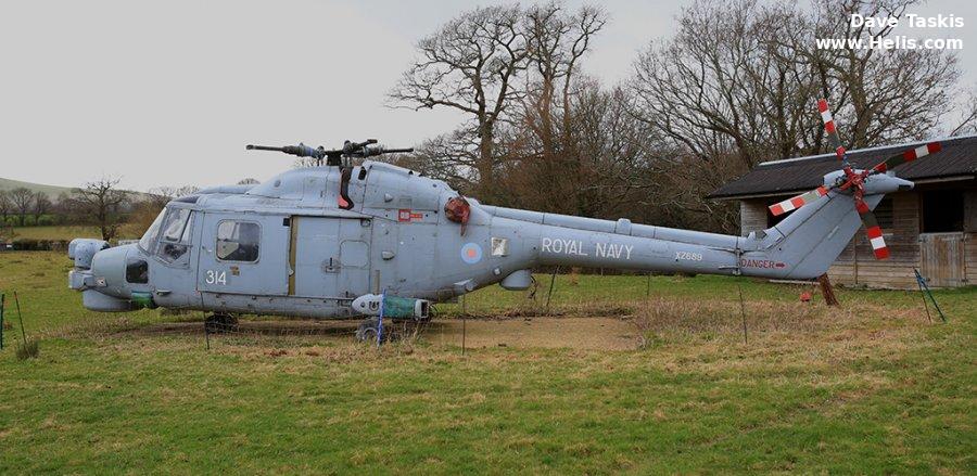 Helicopter Westland Lynx  HAS2 Serial 091 Register XZ689 XZ253 used by Hayward and Green Defence Ltd ,Fleet Air Arm RN (Royal Navy) ,Westland. Built 1978 Converted to Lynx HMA.8. Aircraft history and location