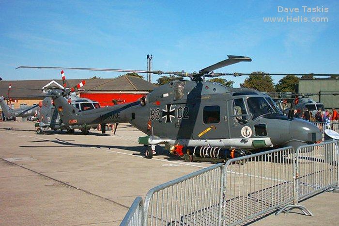Helicopter Westland Super Lynx mk88a Serial 422 Register 83+02 used by Marineflieger (German Navy ). Built 2005. Aircraft history and location