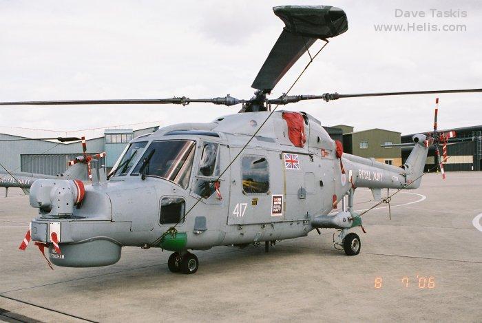 Helicopter Westland Lynx  HAS2 Serial 202 Register XZ729 used by Fleet Air Arm RN (Royal Navy). Built 1980. Aircraft history and location