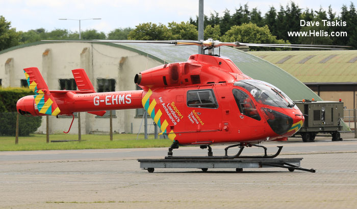 Helicopter McDonnell Douglas MD902 Explorer Serial 900/00068 Register G-EHMS N3212K used by UK Air Ambulances LAA (London Air Ambulance) ,MD Helicopters MDHI. Built 2000. Aircraft history and location