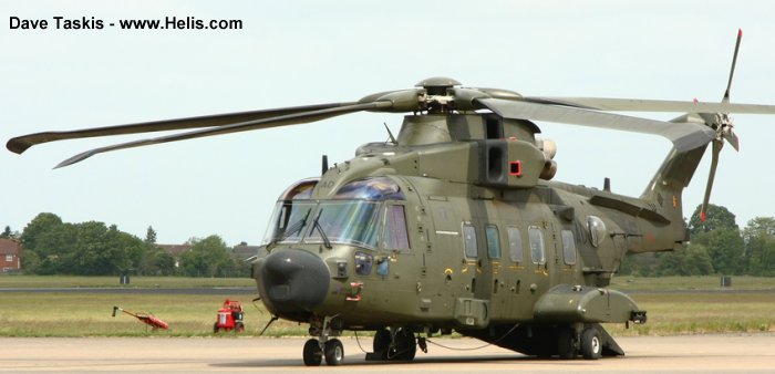 Helicopter AgustaWestland EH101 Mk.512 Serial 50123 Register ZJ995 M-506 used by Royal Air Force RAF ,Flyvevåbnet (Royal Danish Air Force) ,AgustaWestland UK. Built 2005. Aircraft history and location