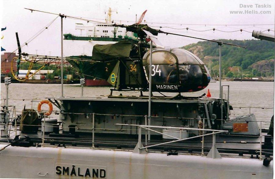 Helicopter Aerospatiale SE3130  Alouette II Serial 1175 Register 02034 used by marinen (swedish navy). Aircraft history and location