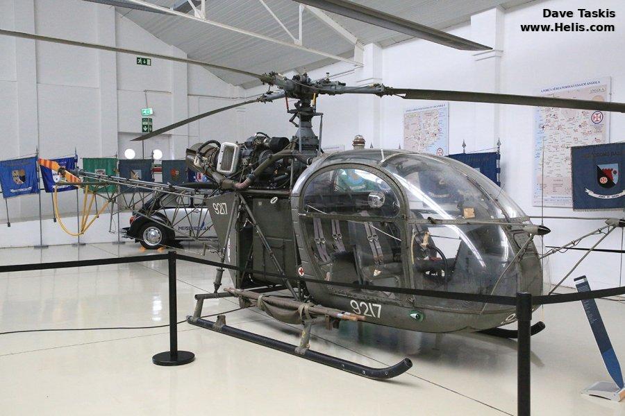 Helicopter Aerospatiale SE3130  Alouette II Serial 1640 Register F-WIEJ 9217 76+35 used by Força Aérea Portuguesa (Portuguese Air Force) ,Heeresflieger (German Army Aviation). Aircraft history and location