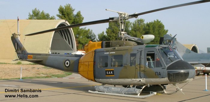 Helicopter Agusta AB205A Serial 4445 Register 4445 ES661 used by Polemiki Aeroporia HAF (Hellenic Air Force) ,Elliniki Aeroporia Stratou HAA (Hellenic Army Aviation). Aircraft history and location