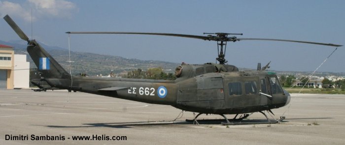Helicopter Agusta AB205A Serial 4446 Register ES662 used by Elliniki Aeroporia Stratou HAA (Hellenic Army Aviation). Aircraft history and location