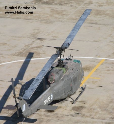 Helicopter Agusta AB205A Serial 4459 Register ES675 used by Elliniki Aeroporia Stratou HAA (Hellenic Army Aviation). Aircraft history and location