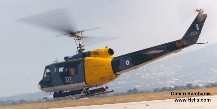 Helicopter Agusta AB205A Serial 4397 Register 4397 used by Polemiki Aeroporia HAF (Hellenic Air Force). Aircraft history and location