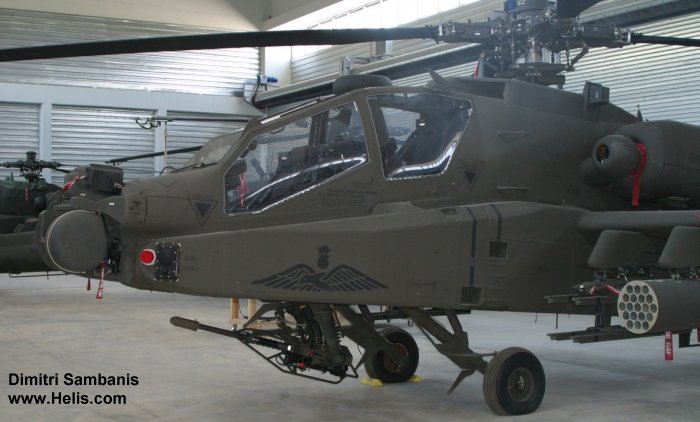 Helicopter Boeing AH-64D Apache Serial HA005 Register ES1025 used by Elliniki Aeroporia Stratou HAA (Hellenic Army Aviation). Aircraft history and location
