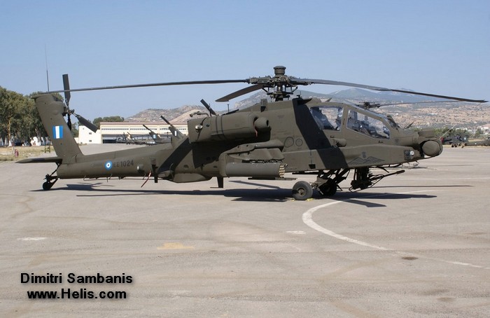 Helicopter Boeing AH-64D Apache Serial HA004 Register ES1024 used by Elliniki Aeroporia Stratou HAA (Hellenic Army Aviation). Aircraft history and location