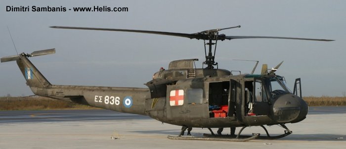 Helicopter Bell UH-1D Iroquois Serial 5994 Register ES836 used by Elliniki Aeroporia Stratou HAA (Hellenic Army Aviation). Aircraft history and location