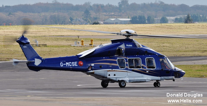 Helicopter Airbus H175 Serial 5022 Register OY-HHY G-MCSE used by KN Helicopters ,Babcock Denmark ,Babcock International Babcock. Built 2016. Aircraft history and location