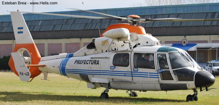 Helicopter Eurocopter AS365N2 Dauphin 2 Serial 6479 Register PA-43 LQ-WLL used by Prefectura Naval Argentina PNA (Argentine Coast Guard) ,Policia Federal Argentina PFA (Argentine Federal Police). Built 1995. Aircraft history and location