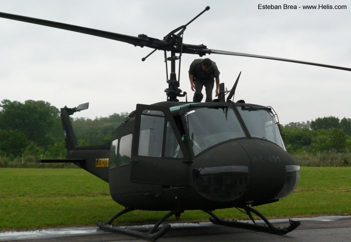 Helicopter Bell UH-1H Iroquois Serial 11531 Register AE-491 used by Aviacion de Ejercito Argentino EA (Argentine Army Aviation). Built 1969. Aircraft history and location