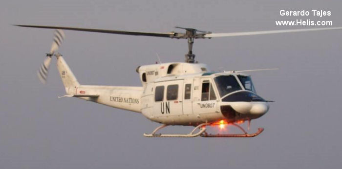 Helicopter Bell 212 Serial 31157 Register UNO-807 UN-851 UN-614 030 used by United Nations UNHAS ,Fuerza Aerea Uruguaya FAU (Uruguayan Air Force). Built 1980. Aircraft history and location
