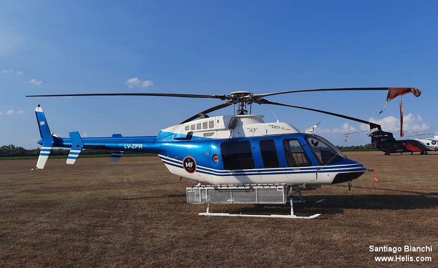 Helicopter Bell 407 Serial 53346 Register LV-ZPR LQ-ZPR used by Jasfly ,Gobiernos Provinciales Gobierno de Chaco (Chaco Province Government). Built 1999. Aircraft history and location