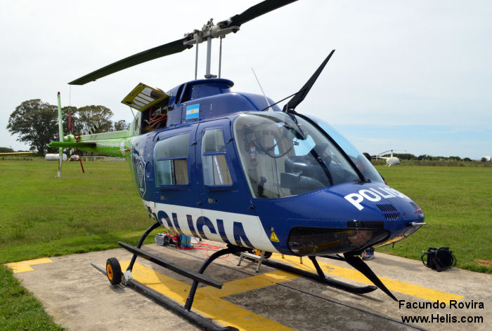 Helicopter Bell 206B-3 Jet Ranger Serial 4201 Register LV-GQX PT-YCC used by Policias Provinciales (Argentine Provinces Police Units). Built 1991. Aircraft history and location