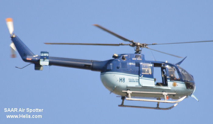 Helicopter MBB Bo105CBS-4 Serial S-839 Register LQ-WFO N71581 used by Policia Federal Argentina PFA (Argentine Federal Police) ,American Eurocopter (Eurocopter USA). Aircraft history and location