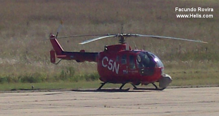 Helicopter MBB Bo105CBS-5 Serial S-918 Register LV-COM D-HGSK used by HeliUshuaia ,C5N (Buenos Aires News Channel 5) ,Bundesministerium des Innern BMI Christoph 2 (BMI). Built 1996. Aircraft history and location