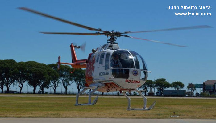 Helicopter MBB Bo105CBS-4 Serial S-829 Register D-HFCM LV-CSM N105CR used by MBB Modena Air Service. Built 1990. Aircraft history and location