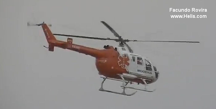 Helicopter MBB Bo105CBS-4 Serial S-829 Register D-HFCM LV-CSM N105CR used by MBB Modena Air Service. Built 1990. Aircraft history and location
