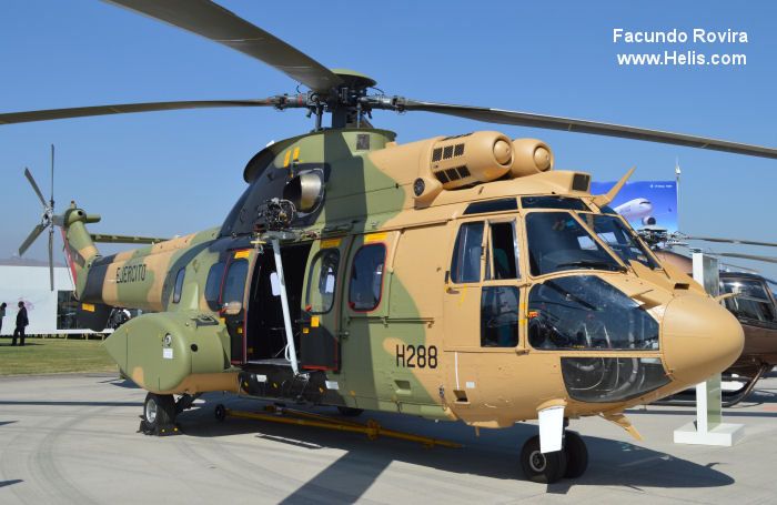 Helicopter Eurocopter AS532AL Cougar Serial 2754 Register H288 used by Ejercito de Chile (Chilean Army). Aircraft history and location