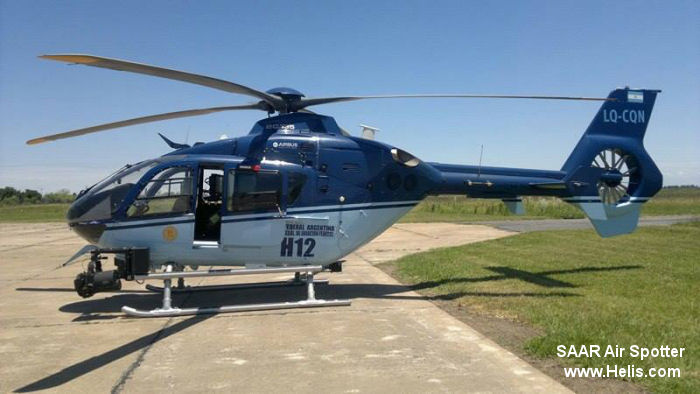 Helicopter Eurocopter EC135T2+ Serial 0973 Register LQ-CQN D-HCBR used by Policia Federal Argentina PFA (Argentine Federal Police) ,Eurocopter Deutschland GmbH (Eurocopter Germany). Built 2011. Aircraft history and location