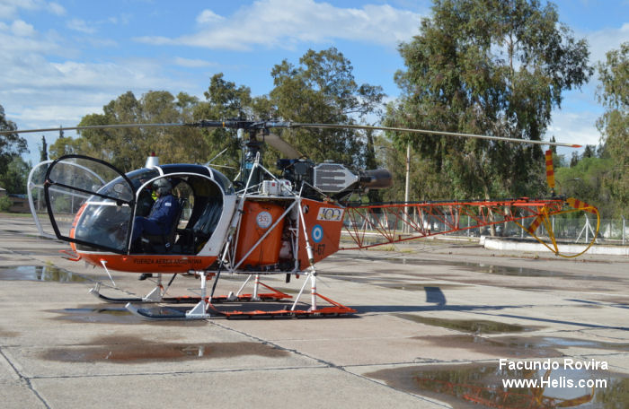 Helicopter Aerospatiale SA315B Lama Serial 329 Register H-67 used by Fuerza Aerea Argentina FAA (Argentine Air Force). Aircraft history and location