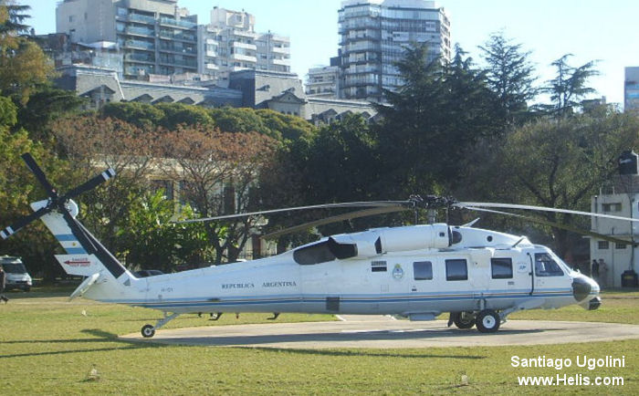 Helicopter Sikorsky S-70A-30 Black Hawk Serial 70-2031 Register H-01 used by Fuerza Aerea Argentina FAA (Argentine Air Force). Aircraft history and location