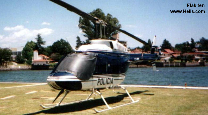 Helicopter Bell 206L-4 Long Ranger Serial 52098 Register LV-YSA LQ-YSA N68964 XA-SYK used by Policias Provinciales (Argentine Provinces Police Units) ,Bell Helicopter ,Servicios Aereos del Centro SA (SACSA). Built 1994. Aircraft history and location