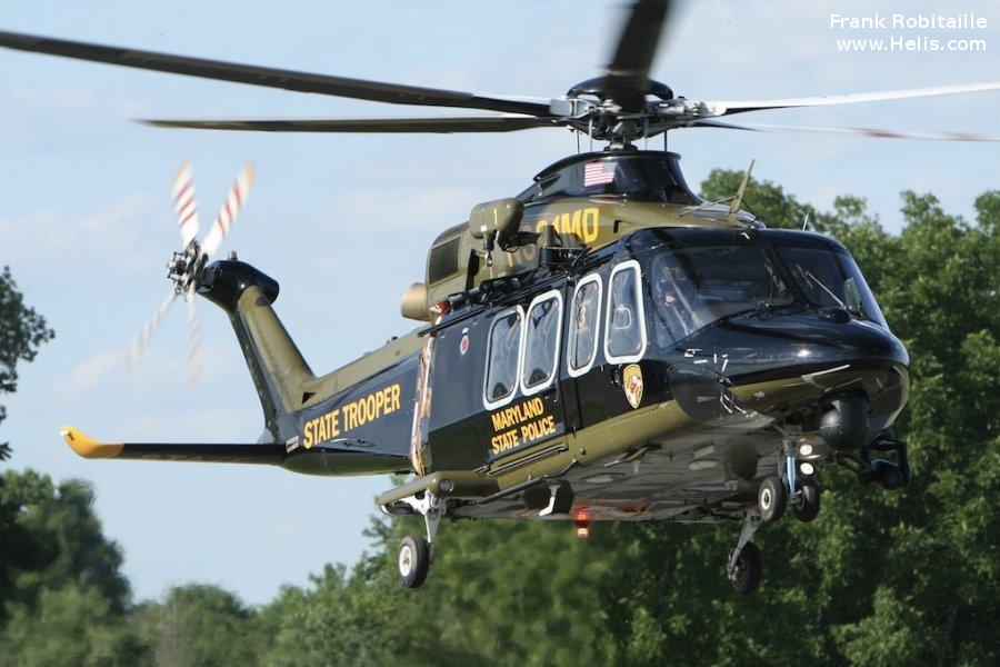 Helicopter AgustaWestland AW139 Serial 41276 Register N381MD N307YS used by MSP (Maryland State Police) ,AgustaWestland Philadelphia (AgustaWestland USA). Built 2012. Aircraft history and location