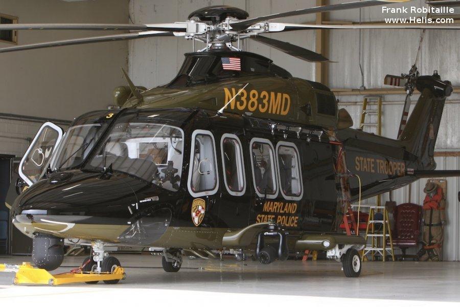 Helicopter AgustaWestland AW139 Serial 41289 Register N383MD used by MSP (Maryland State Police). Built 2012. Aircraft history and location